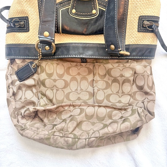 Vintage Coach Legacy Natural Woven Straw Handbag Leather Trim M05K-113 FLAWS - Picture 12 of 14